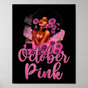 Poster En Octobre Nous Portons Rose Black Femme Cancer Du