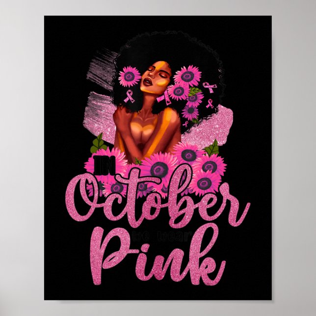 Poster En Octobre Nous Portons Rose Black Femme Cancer Du (Devant)