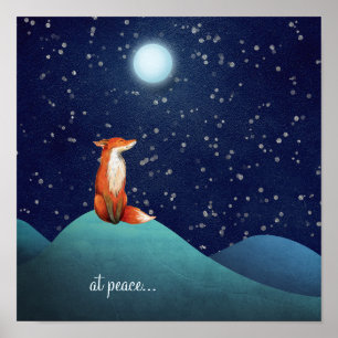 Poster en paix ~ Renard charmant assis sous une Pleine lu
