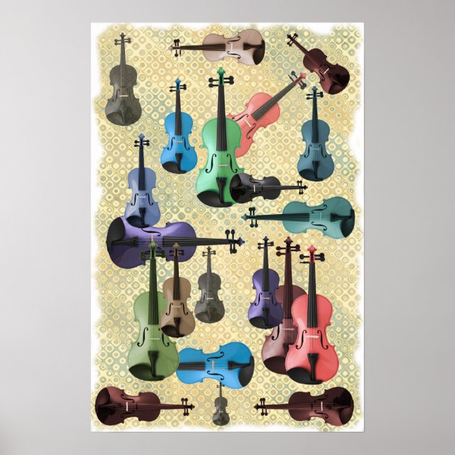 Poster en papier peint violon multicolore (Devant)