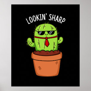 Poster En regardant Sharp Funny Cactus Pun Dark BG