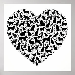 Poster en silhouette d'animal en forme de coeur