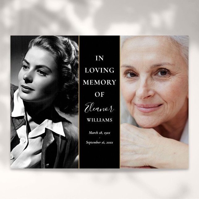 Poster En souvenir affectueux hier et aujourd'hui 2 mémor (In Loving Memory Then And Now 2 Photo Memorial Poster)