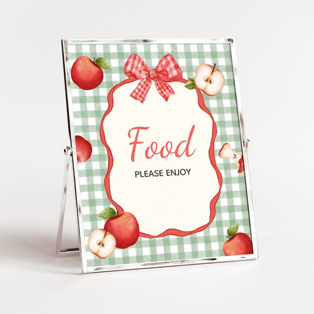 Poster en vichy Pomme de nos Baby showers oculaires (Gingham Apple of our Eye Baby Shower Food Sign)