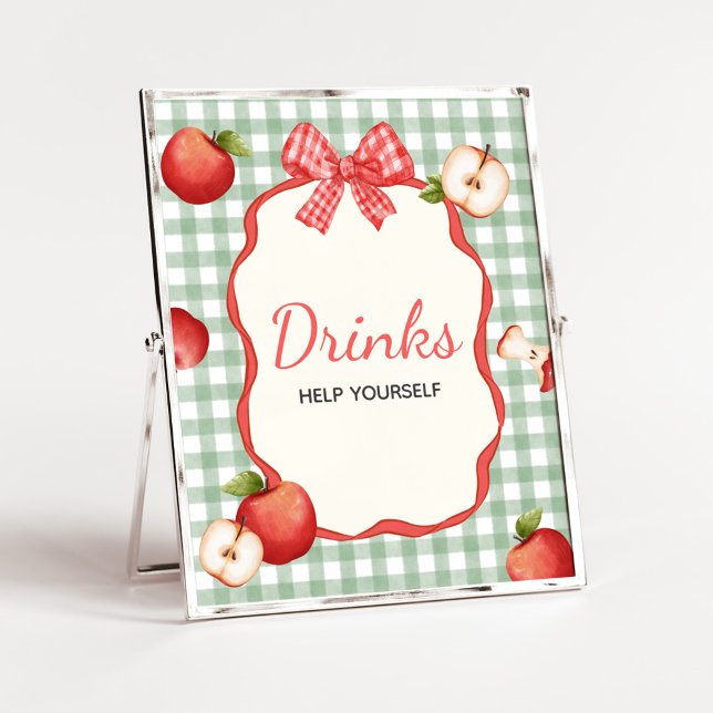 Poster en vichy Pomme de notre Baby shower oculaire Boiss (Gingham Apple of our Eye Baby Shower Drinks Sign )