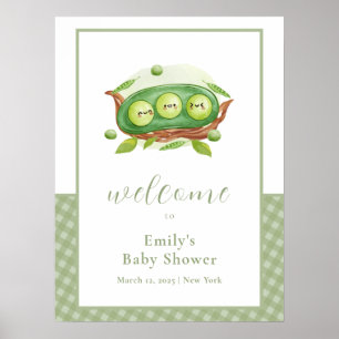 Poster En vichy Vert doux Baby shower de pois doux Bienve