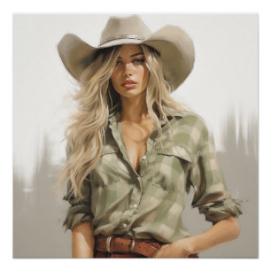 Poster En vichy verte : Cowgirl Wall Art