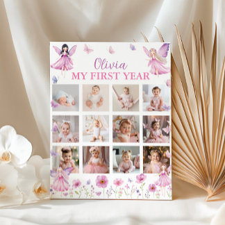 Poster Enchanted Fairy Floral First Year Photo Milestone