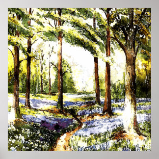 Poster Enchanted Forest Watercolor Serene Woodland Nature