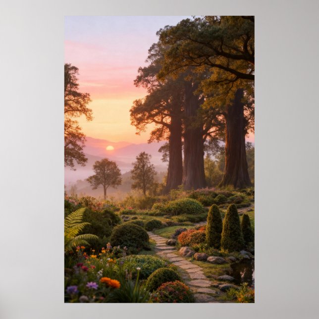 Poster Enchanted Garden at Dawn Majestic Trees (Devant)