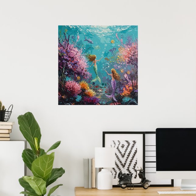 Poster Enchanted Mermaid Underwater Scene (Bureau à domicile)