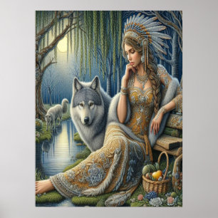 Poster Enchantement Lune dans la Forêt Mystique18x24