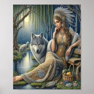 Poster Enchantement Lune dans la Forêt Mystique8x10
