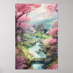 Poster Enchanter jardin de fleurs de cerisiers - Studio G