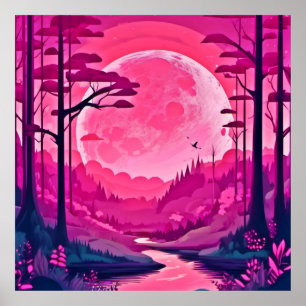 Poster Enchanter la lune rose : l'art du dessin animé