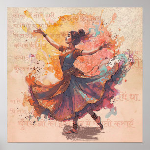 Poster Encre aquarelle d'expression Kathak Art culturel