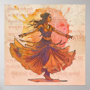 Poster Encre aquarelle Kathak danse patrimoine artistique