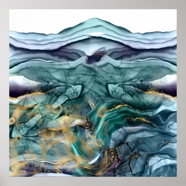 Poster encre bleue or abstraite (Devant)