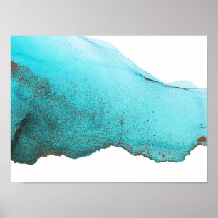 Poster Encre d'alcool Turquoise Turquoise Abstraite