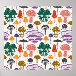 Poster Encre de champignons de forêt Texture Vintage