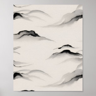 Poster Encre de sumi abstraite Lavis zen Papier de riz Mi