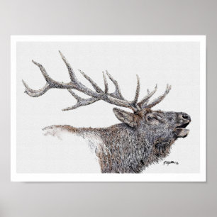 Poster Encre d'Elk et aquarelle