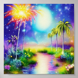 Poster Encre d'étang tropical et art de l'eau