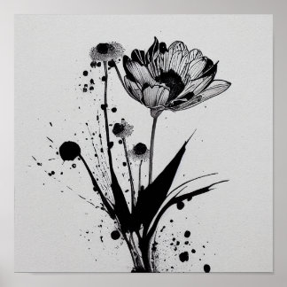 Poster "Encre en floraison" - Peinture Fleur en fleur d'e