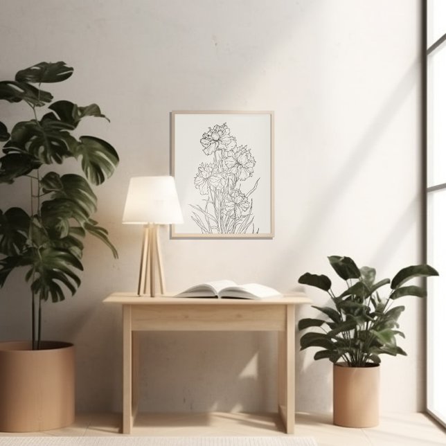 Poster encre minimaliste du mois de la fleur de naissance (Créateur téléchargé)