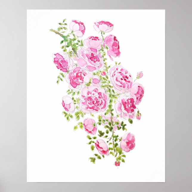 Poster encre rose abstraite et aquarelle (Devant)
