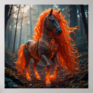 Poster Énergie Fantastique de Cheval de Feu Crinière Flam