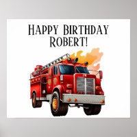 Enfant camion de pompiers rouge Joyeux Anniversair