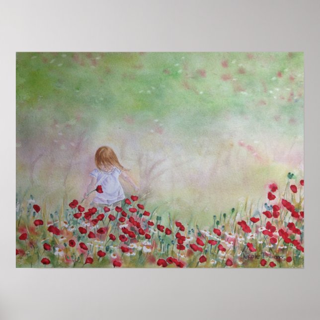 Poster Enfant Dans le champ de fleurs (Devant)