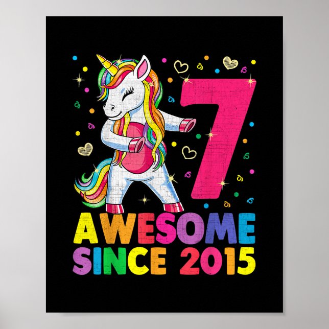 Poster Enfant de 7 ans Unicorne Flossant 7e Anniversaire  (Devant)