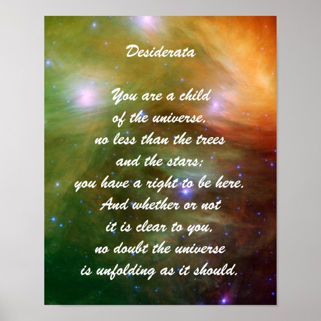 Poster Enfant de Desiderata de l'univers (Devant)