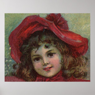 Poster Enfant de Noël vintage Art robe rouge victorienne