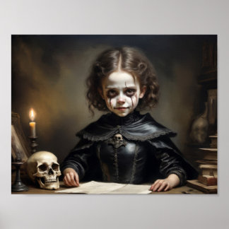 Poster Enfant de sorcière damnée de crânes en tenue victo