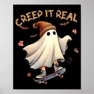 Poster Enfant fille fantôme cool d'Halloween faisant du s