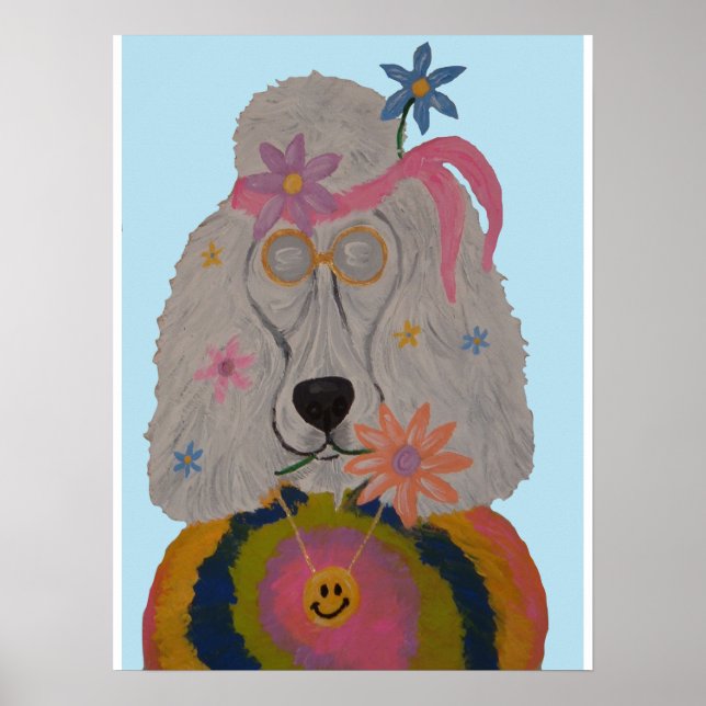 Poster Enfant Fleur Caniche Hippie  (Devant)