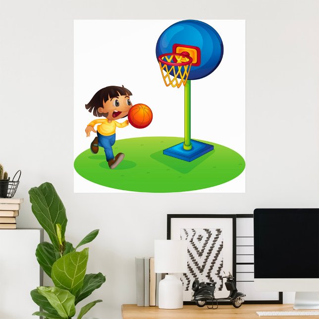 Poster Enfant Jouer au basket-ball avec Hoop Fun Sports (Créateur téléchargé)