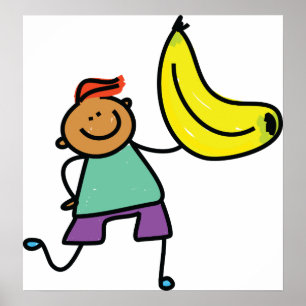 Poster Enfant Joueur tenant une grande banane jaune
