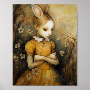 Poster Enfant lapin en robe florale jaune