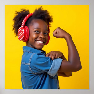 Poster Enfant souriant avec casque rouge Autisme Neurodiv