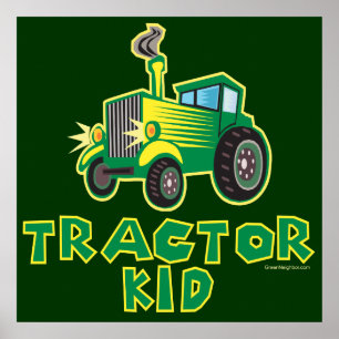 Poster Enfant tracteur vert