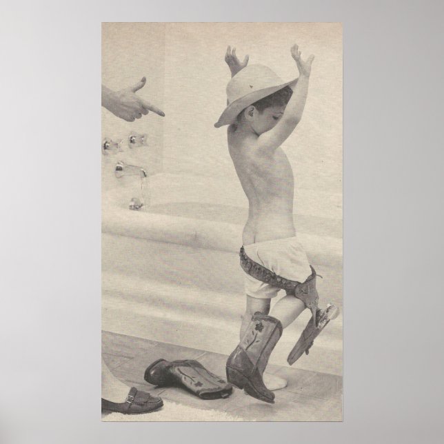 Poster Enfant vintage se baigner (Devant)