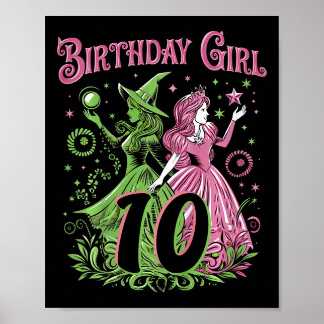 Poster Enfants 10e Anniversaire Sorcière rose et vert 10  (Devant)