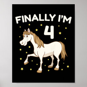 Poster Enfants 4 Anniversaire Fête Cheval Équitation Ridi