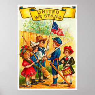 Poster Enfants 4 juillet vintages avec drapeau