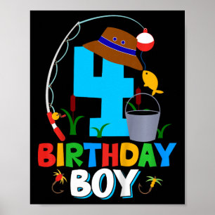 Poster Enfants 4e anniversaire Chemise garçon Pêche Anniv