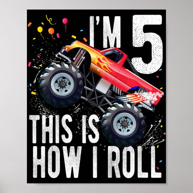 Poster Enfants 5 ans 5e anniversaire Garçon Monster Camio (Devant)